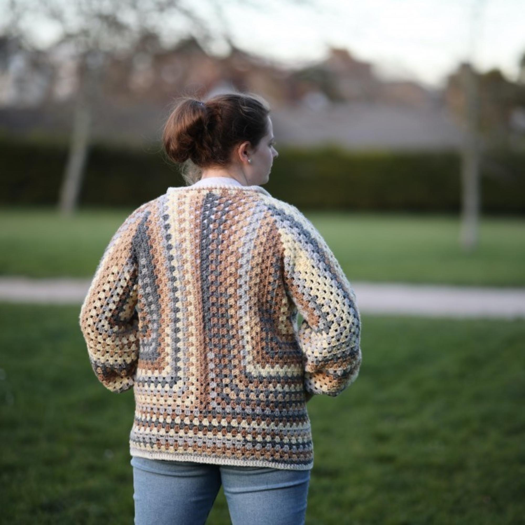 Vintage Boho Rose Oversized Cropped Crochet Granny Square Cardigan