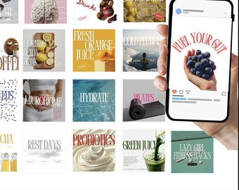 Plantillas de Instagram de bienestar: Publicaciones de salud y nutrición (Descarga digital)