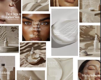 Skincare Instagram Templates: Social Media Posts (300 Editable Canva Designs)