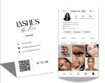 Lash Business Card Template: QR Code, Editable Canva Design (Digital Download)