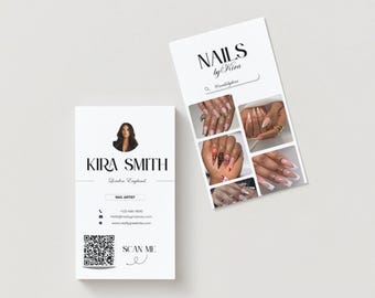 Modèle de carte de visite Nail Tech : salon, code QR, modifiable sur toile