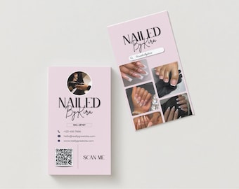 Modèle de carte de visite Nail Tech : salon, artiste, code QR Canva (téléchargement numérique)