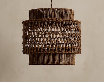 Paralume per lampada a sospensione in rattan organico fatto a mano – Paralume per lampada da soffitto in tessuto naturale – Illuminazione costiera boho