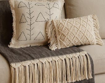 Federa per cuscino in cotone biologico e lino – Cuscino decorativo fatto a mano per soggiorno e camera da letto