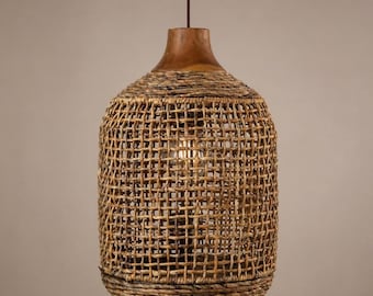 Lampada a sospensione in banana e abaca – Materiali sostenibili e organici – Lampada a sospensione intrecciata a mano