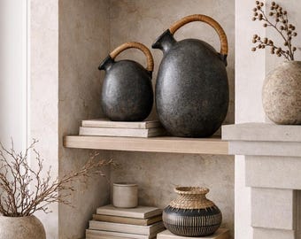 Artisan Terracotta Vase with Handwoven Rattan | Boho Tribal Statement Decor