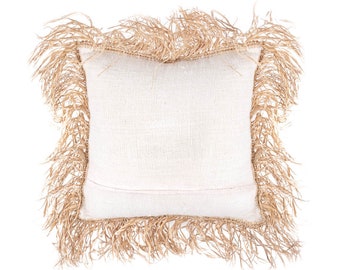Fodera per cuscino Boho in cotone biologico: frange in rafia naturale, 18 x 18 pollici
