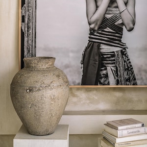 Large Rustic Antique Style | Oversized Distressed Clay Vase | Wabi Sabi Farmhouse Mediterranean Home Decor