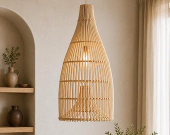 Paralume in rattan naturale – Paralume a sospensione intrecciato a mano – Stile Wabi Sabi per la casa – Design minimalista