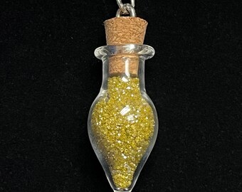 Glass Vial Pendant with Diamond Crystals, Silver Chain – Handcrafted Sparkle Jewelry