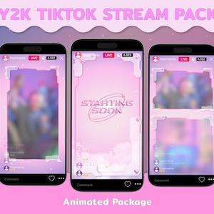 Y2K Pink Tiktok Stream Pack, Animated Vertical Stream Overlay, Instant Download