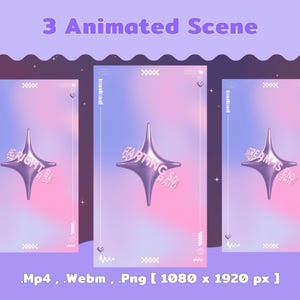 Puede incluir: Tres escenas animadas con un fondo degradado p&uacute;rpura y rosa. Cada escena presenta una estrella met&aacute;lica con texto. El texto incluye frases como "Right Now", "Starting So Right" y "Dream is Like". La imagen tambi&eacute;n incluye informaci&oacute;n sobre el tipo de archivo.