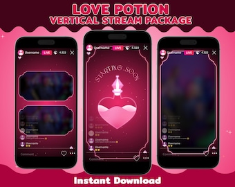 TikTok & VTuber向けアニメーションハート配信オーバーレイパック | 縦型OBSオーバーレイ