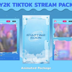 Y2K Blue Tiktok Stream Pack, Animated Vertical Stream Overlay, Y2K for OBS Tiktok Live, Instant Download