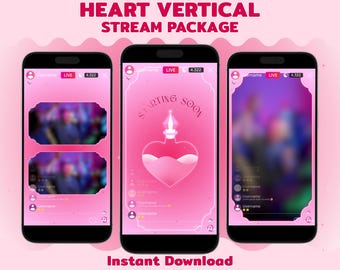 Heart Tiktok Stream Pack, Animated Vertical Stream Overlay, Instant Download