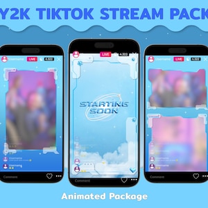 Y2K Blue Tiktok Stream Pack, Animated Vertical Stream Overlay, Y2K for OBS Tiktok Live, Instant Download