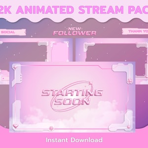 Pink Y2K Animated Stream Pack | Twitch Overlay Package  | Animated Stream Pack for Vtuber Live OBS, Streamlabs , Youtube , Instagram