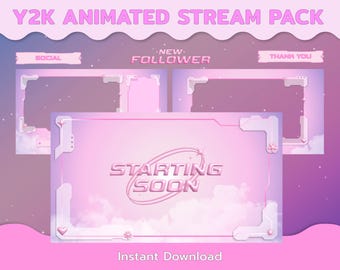 Paquete de superposiciones de Twitch con temática Y2K en color rosa para OBS y Streamlabs