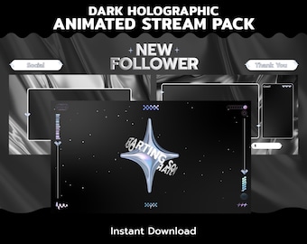 Dark Animated Stream Overlay Package | Holographic style for Twitch, YouTube, OBS, and Streamlabs