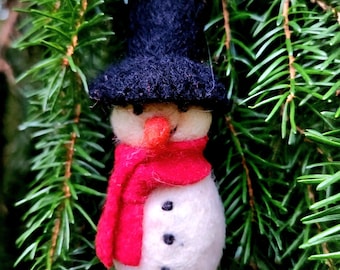 Handmade Felt Snowman Christmas Ornament: Fair Trade Wool Holiday Decor