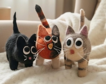 Needle Felted Wool Cat Sculpture: Handmade Home Decor
