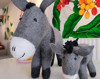 Needle Felted Wool Donkey Toy: Handmade Nursery Decor