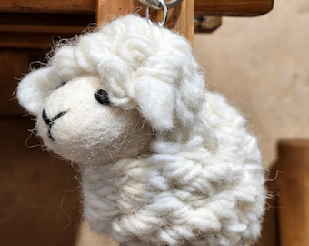 Handmade Felt Sheep Keychain – Wool Bag Charm, Cute Animal Gift