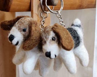 Porte-clés pour chien en feutre de laine fait main - Breloque beagle