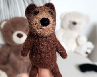 Handmade Felt Bear Finger Puppet: Woodland Christmas Stocking Stuffer
