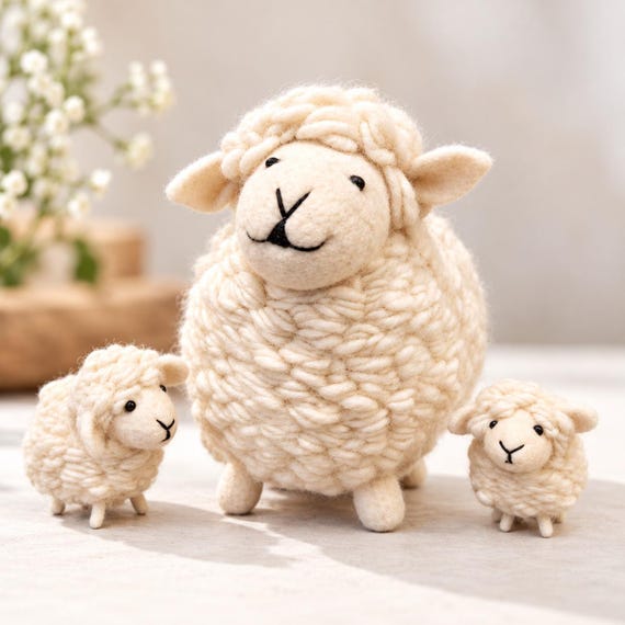 Large Felted Sheep – Figurine Mouton en Laine – Handmade Merino Wool Toy – Schaf Gefilzt Deko – Farm Animal Decor – Rustic Sheep Gift