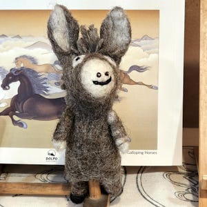 felt donkey hand puppet-handmade waldorf toy-Marionnette Ane -eco felt handpuppe esel-pretend play animal gift