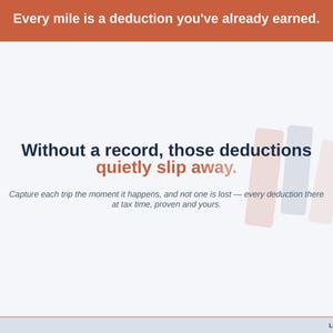 Typographic slide, no screenshot: “Without a record, those deductions quietly slip away” — about the maker costs that go unrecorded, and the deductions that go with them.