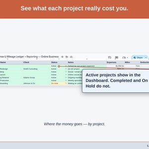 The Projects tab, costs grouped the way a online business business actually divides its work. by sales channel, product line, or campaign