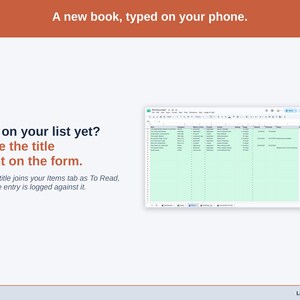 The Log Books form on a phone with the new-title question: a book that is not on your list yet is typed in and joins the Items tab as To Read.