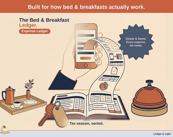 Kostnadsbok för Bed and Breakfast | Skatteblad för egenföretagare enligt 1099, schema C för småföretagskostnader | Mall för Google Sheets