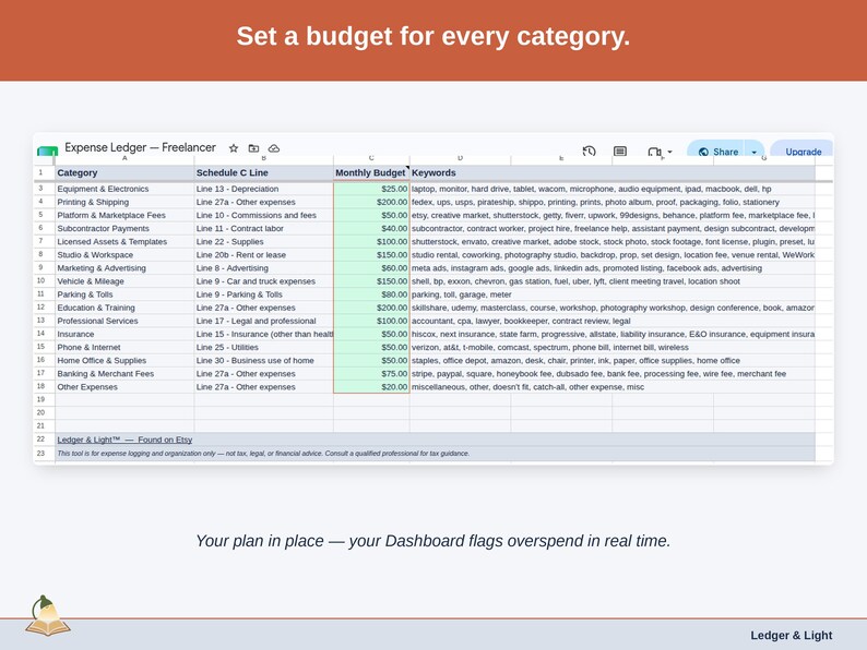 Expense Ledger for Google Sheets — digital spreadsheet template preview 11