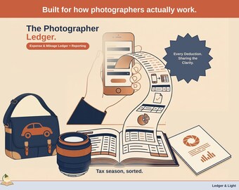 Photographer Expense, Mileage & Reporting Ledger | 1099 Self-Employed Tax, Mileage and Reports | Schedule C | Google Sheets