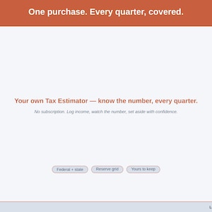 Closing slide, captioned federal + state, reserve grid, yours to keep — one purchase, no subscription, and a quarterly number you can set money aside against with confidence.