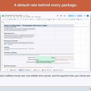 The Setup tab’s rates and billing section: a fallback hourly rate, how billable time rounds, and the payment note your clients see.