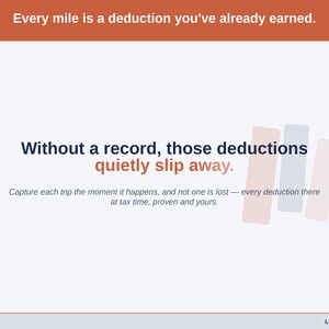 Typographic slide, no screenshot: “Without a record, those deductions quietly slip away” — about the online business costs that go unrecorded, and the deductions that go with them.