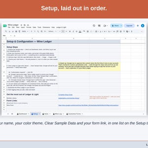 The Setup tab: your name, color theme, Clear Sample Data and the form link in one list.