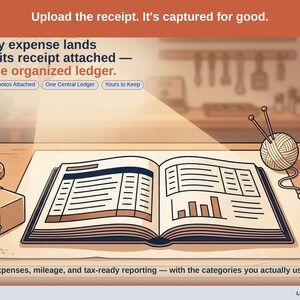 Closing slide, captioned receipt photos attached, one central ledger, yours to keep. Every maker expense lands with its receipt attached, in one ledger that stays in your own Drive.