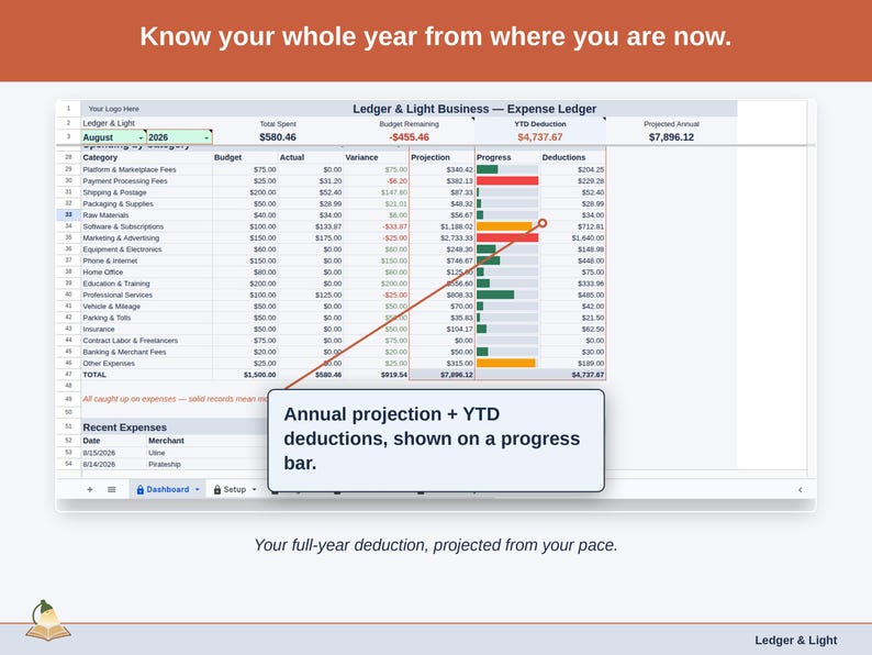 Expense Ledger for Google Sheets — digital spreadsheet template preview 12