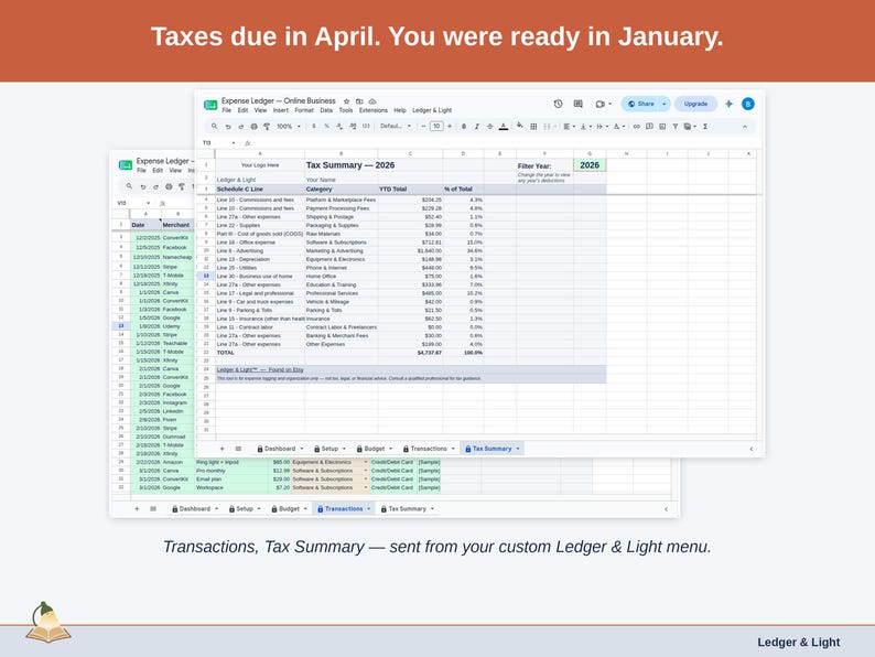 Expense Ledger for Google Sheets — digital spreadsheet template preview 13