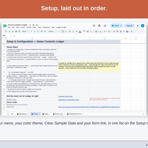 The Setup tab: your name, color theme, Clear Sample Data and the form link in one list.