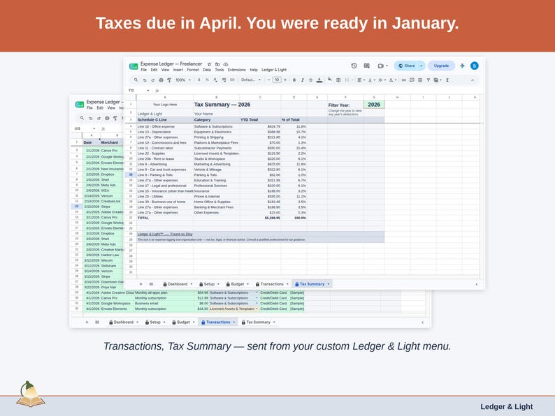Expense Ledger for Google Sheets — digital spreadsheet template preview 13