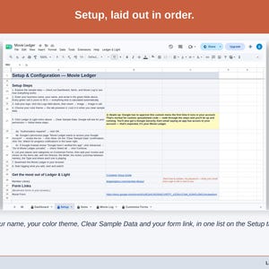 The Setup tab: your name, color theme, Clear Sample Data and the form link in one list.