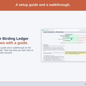 The Setup tab with its walkthrough: a setup guide, then log what you add, hear or spot in-the-moment.