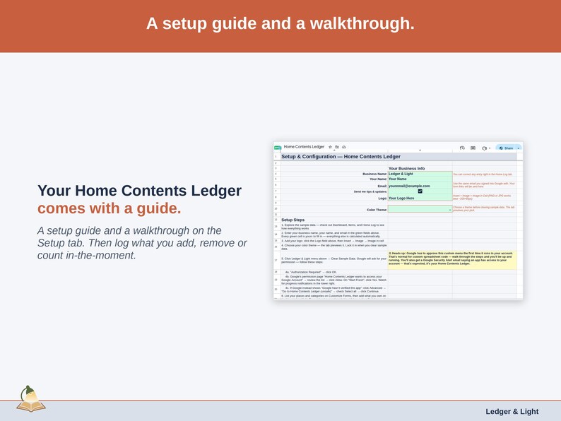 The Setup tab with its walkthrough: a setup guide, then log what you add, remove or count in-the-moment.