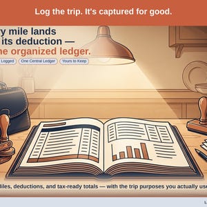 Closing slide, captioned every mile logged, one central ledger, yours to keep. Every notary expense lands with its receipt attached, in one ledger that stays in your own Drive.